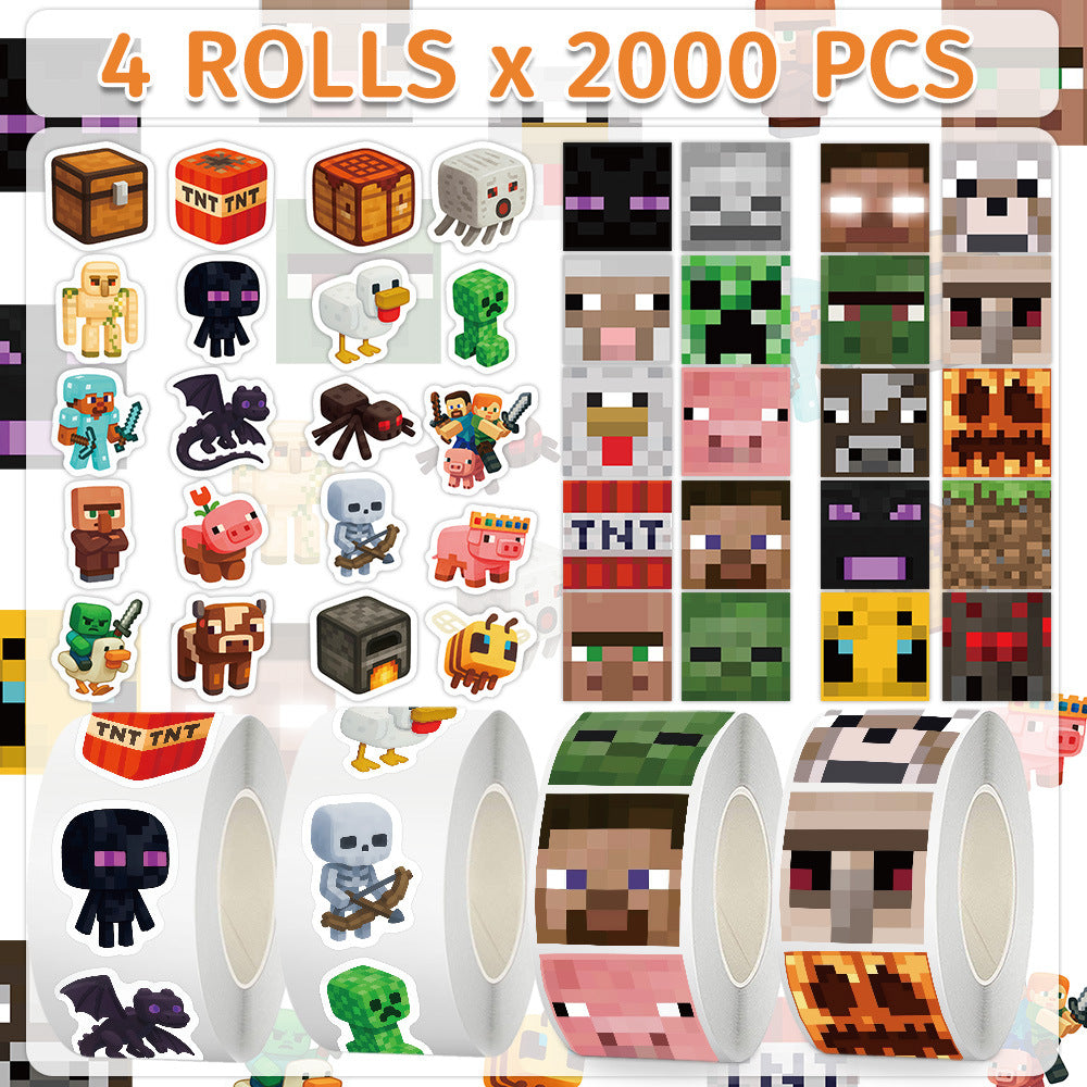 2000Stickers/4Roll Minecraft volume sticker DIY cartoon game planner stationery table decoration sealing sticker