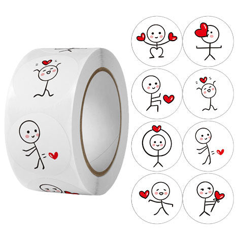 500 Stickers/Stickers of stick figures, cartoon style, cute and creative, round shape, children's stickers