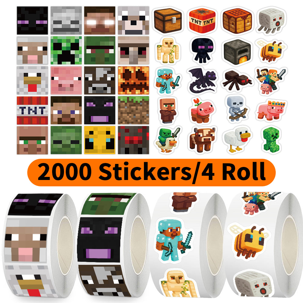 2000Stickers/4Roll Minecraft volume sticker DIY cartoon game planner stationery table decoration sealing sticker