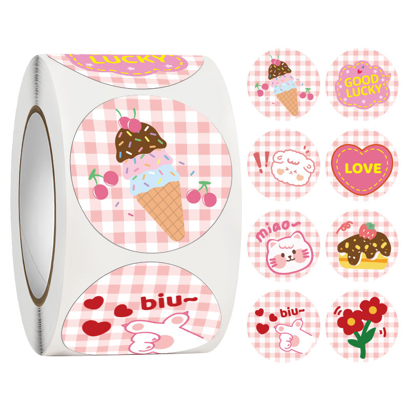 500 pieces/roll of cute cartoon stickers, round sealing stickers, suitable for children's gift packaging and decoration, as well as sealing purposes