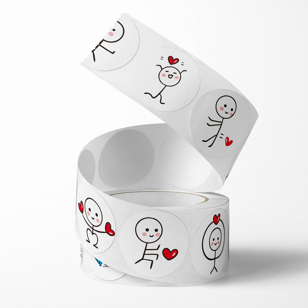 500 Stickers/Stickers of stick figures, cartoon style, cute and creative, round shape, children's stickers