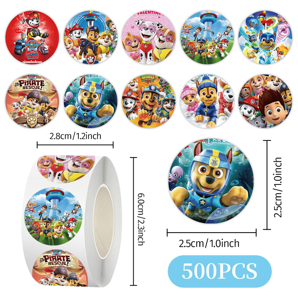 2000 Stickers/4 Roll PAW Patrol Roll-up Reward Stickers for Children, DIY Planner Tape, Stationery, Desktop Decorations