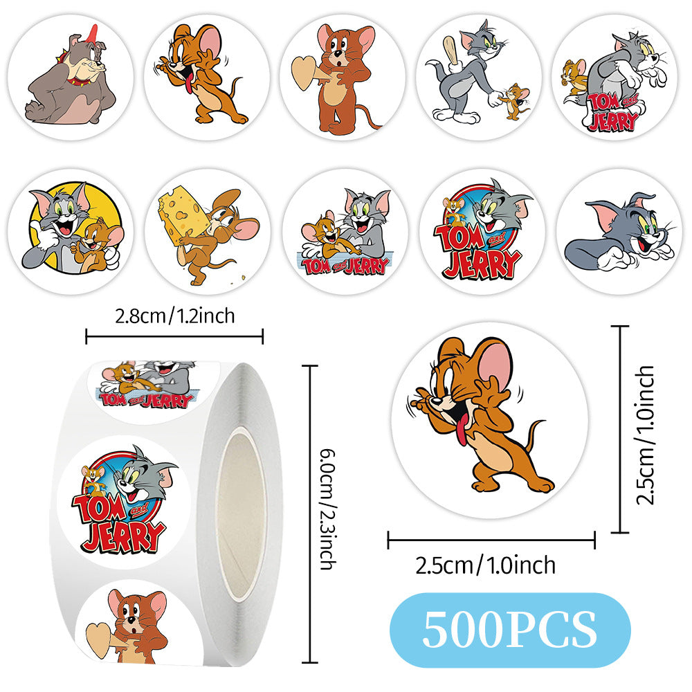 500 Stickers Mouse and Cat Roll Seal Stickers for Children's Stationery and Luggage Decorations