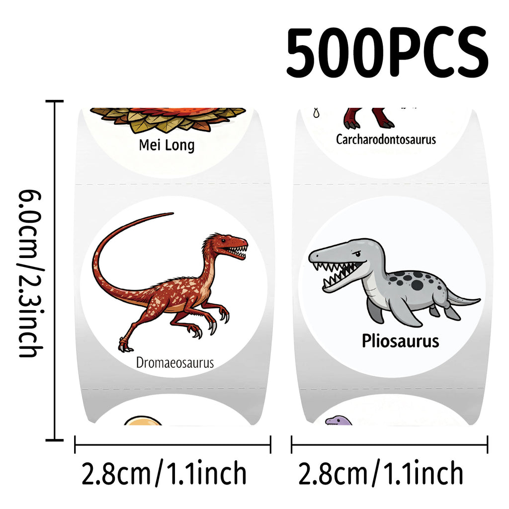 500 Stickers/Cartoon dinosaur roll-up stickers for DIY stationery and water cup decoration