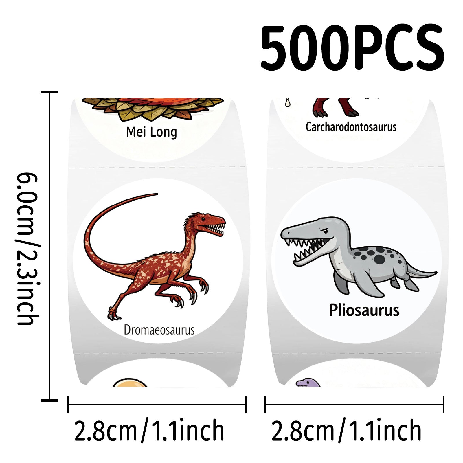500 Stickers/Cartoon dinosaur roll-up stickers for DIY stationery and water cup decoration