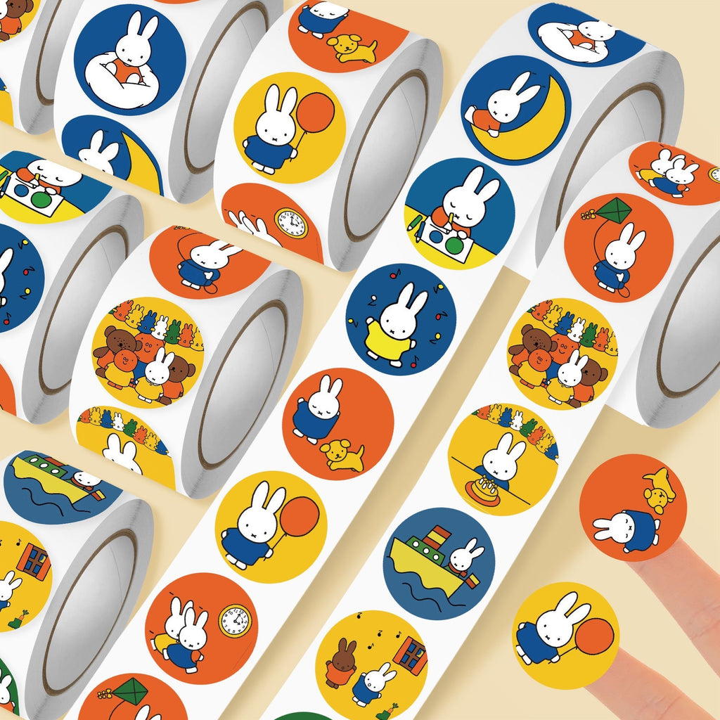 300 stickers/cute Miffy Q-version curly sticker, colorful cartoon animal rabbit, children's reward decorative sticker