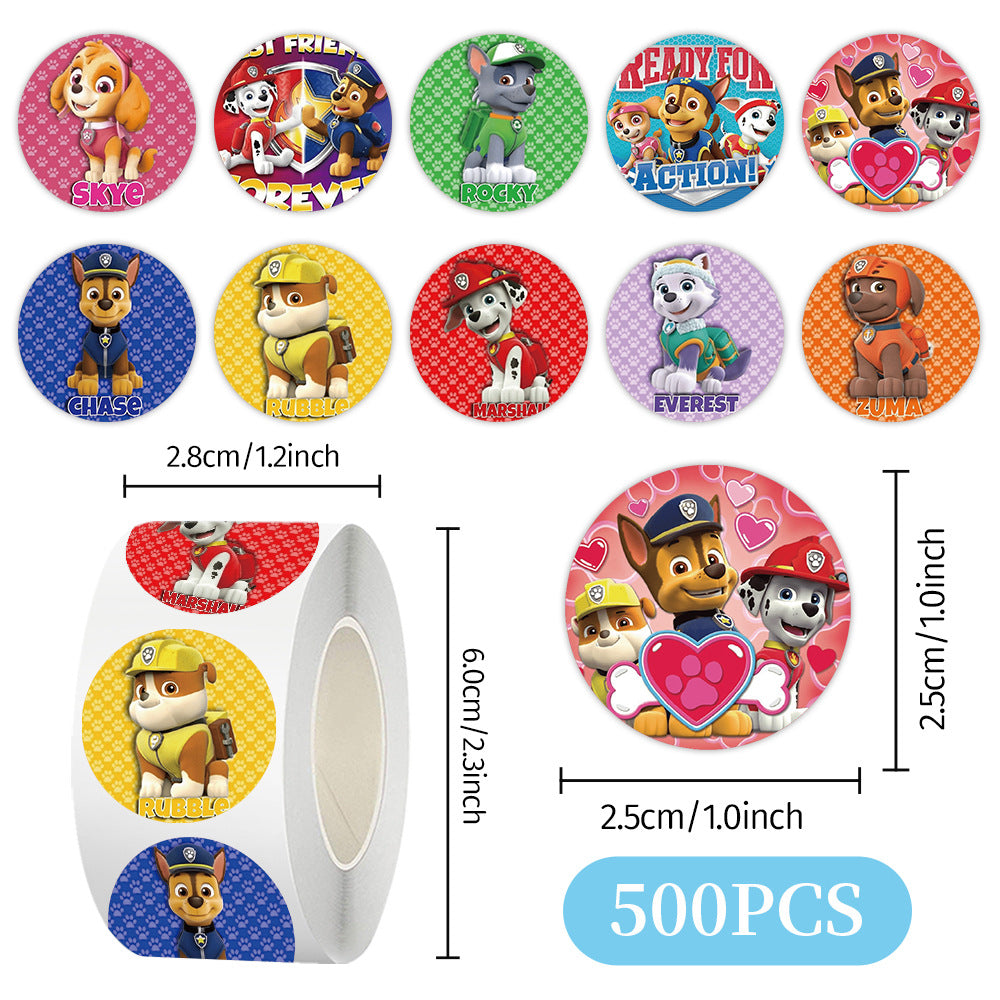 2000 Stickers/4 Roll PAW Patrol Roll-up Reward Stickers for Children, DIY Planner Tape, Stationery, Desktop Decorations