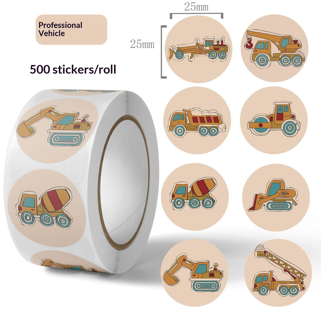 500 stickers/car transportation tool labels, children's cartoon reward, construction vehicles, excavators, forklifts, stickers