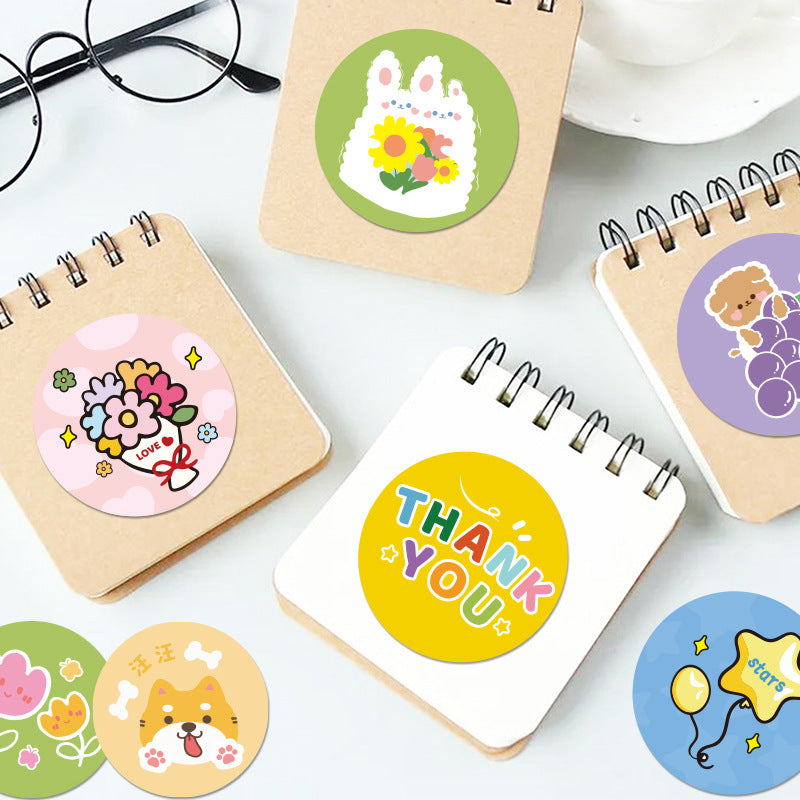 500 pieces/roll of cute cartoon stickers, round sealing stickers, suitable for children's gift packaging and decoration, as well as sealing purposes