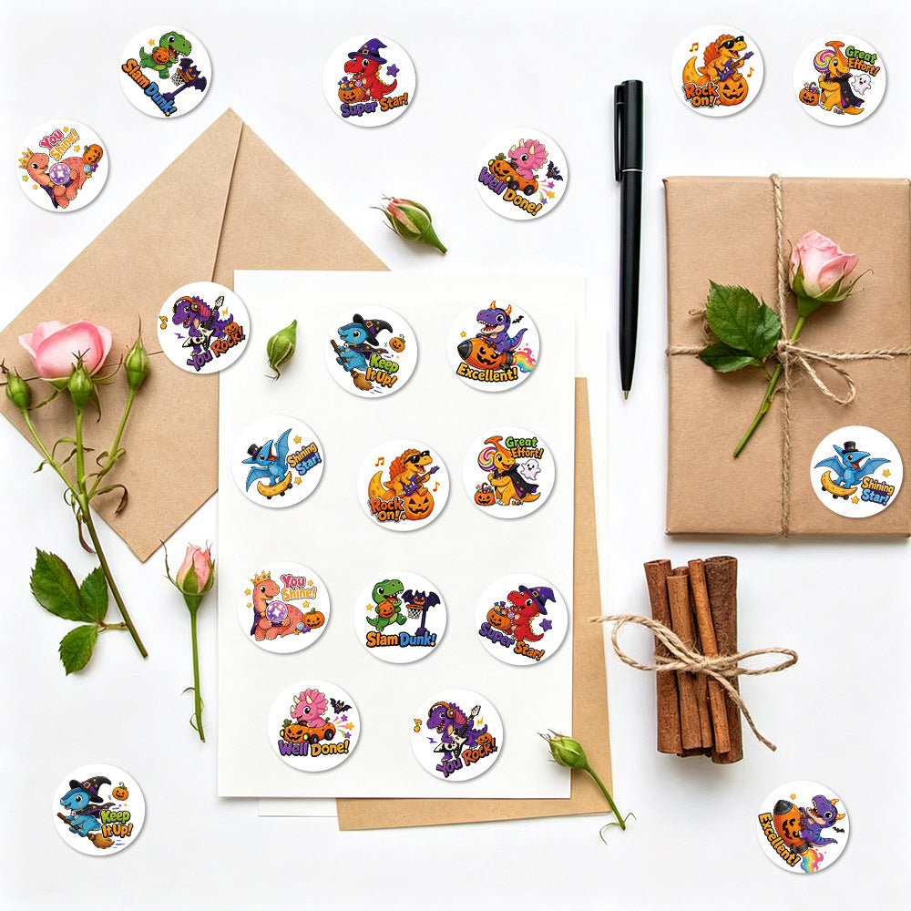 500 Stickers/roll Halloween dinosaur children's reward stickers DIY luggage decoration stickers