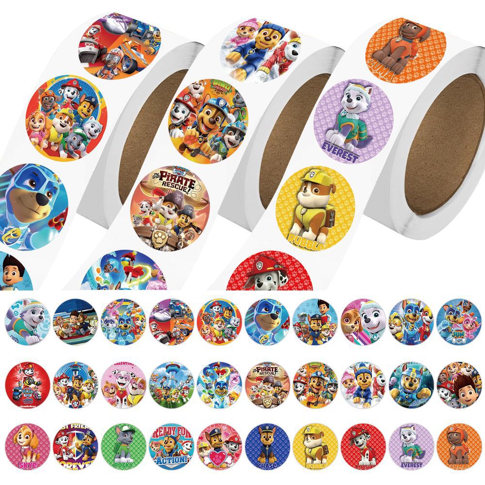 500 Stickers PAW Patrol Roll-up Reward Stickers for Children, DIY Planner Tape, Stationery, Desktop Decorations