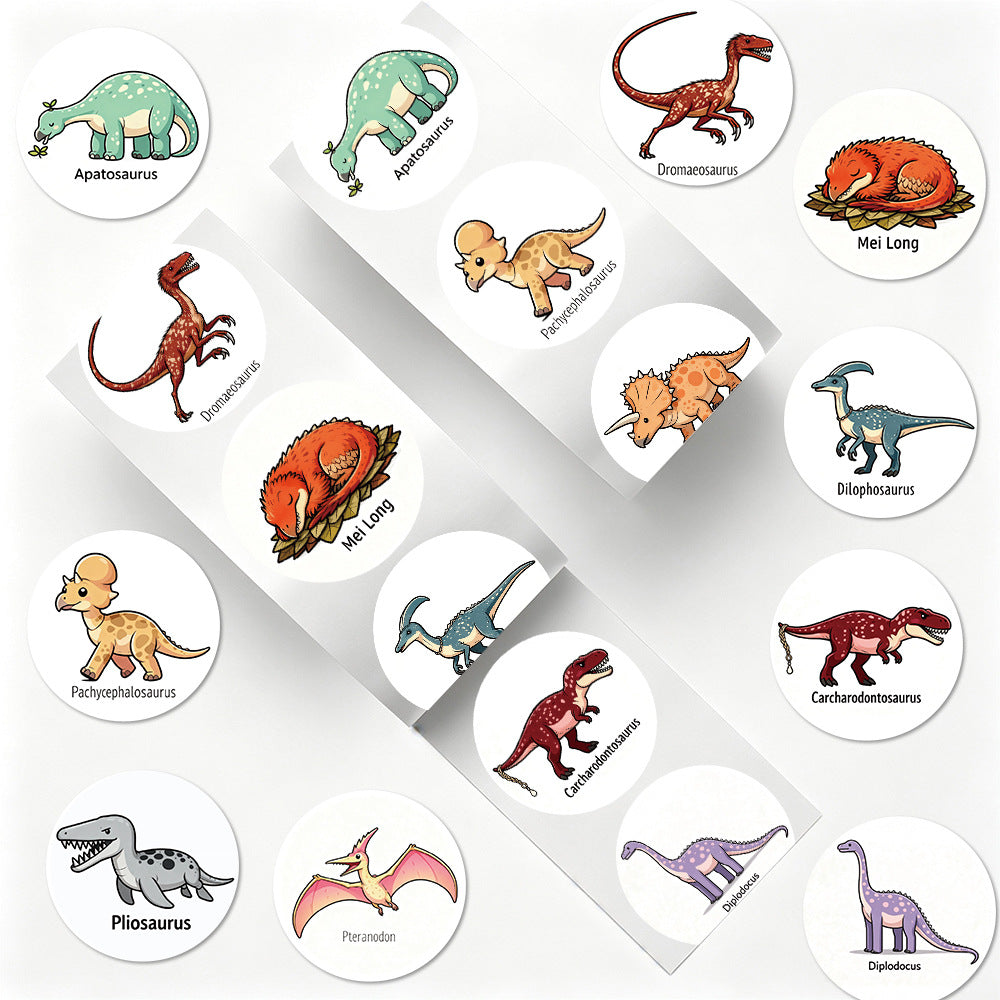 500 Stickers/Cartoon dinosaur roll-up stickers for DIY stationery and water cup decoration