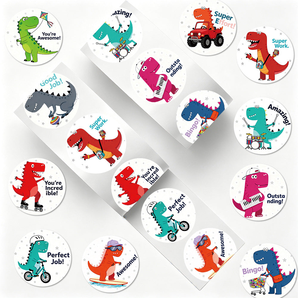 500 Stickers/roll cartoon dinosaur roll stickers DIY stationery water cup decorative stickers
