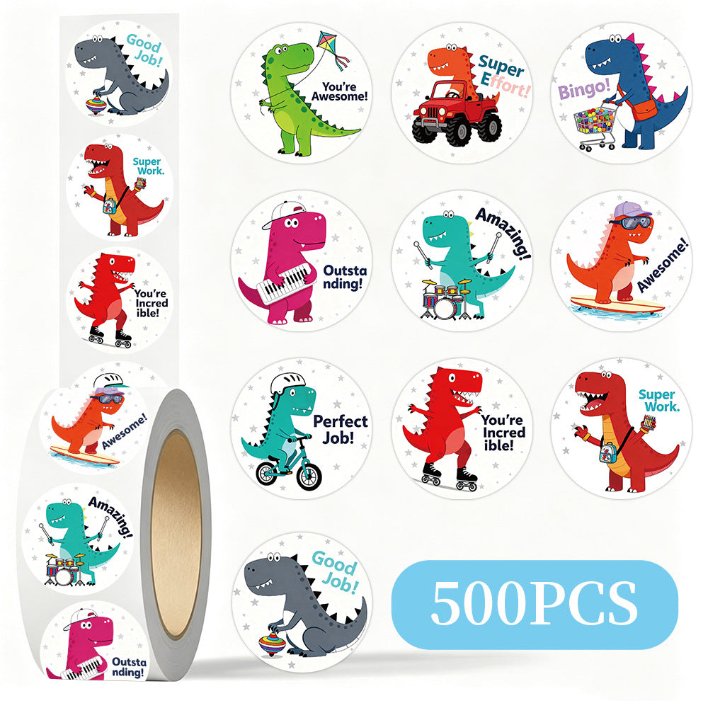 500 Stickers/roll cartoon dinosaur roll stickers DIY stationery water cup decorative stickers