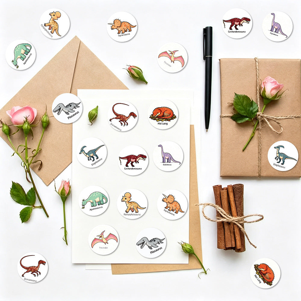 500 Stickers/Cartoon dinosaur roll-up stickers for DIY stationery and water cup decoration