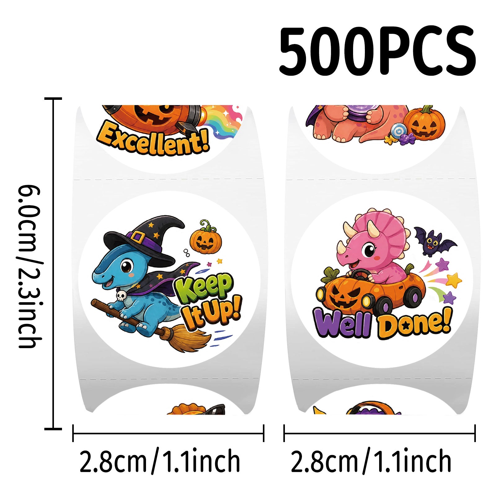 500 Stickers/roll Halloween dinosaur children's reward stickers DIY luggage decoration stickers