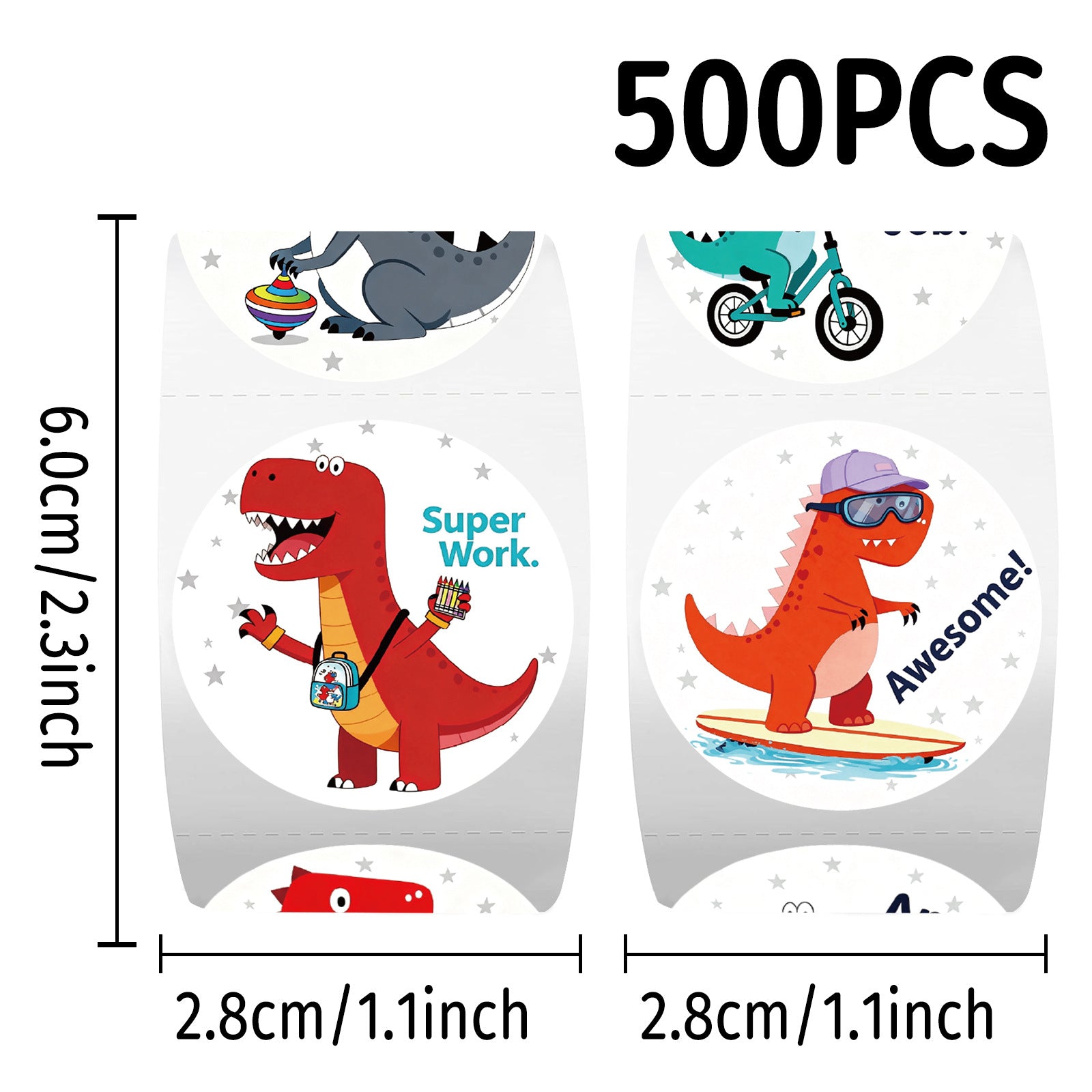 500 Stickers/roll cartoon dinosaur roll stickers DIY stationery water cup decorative stickers