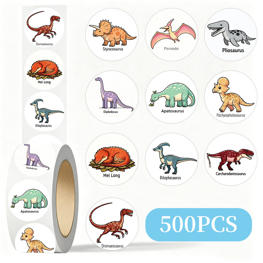 500 Stickers/Cartoon dinosaur roll-up stickers for DIY stationery and water cup decoration