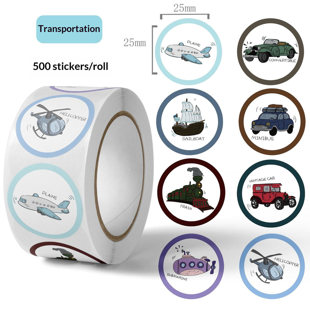 500 stickers/car transportation tool labels, children's cartoon reward, construction vehicles, excavators, forklifts, stickers