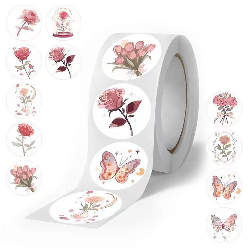 500 stickers/vintage romantic rose, sealing sticker, small round sealing, stationery sticker