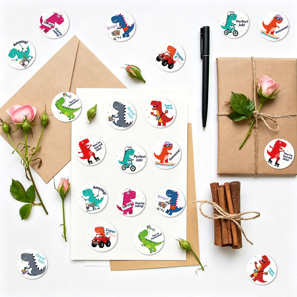500 Stickers/roll cartoon dinosaur roll stickers DIY stationery water cup decorative stickers