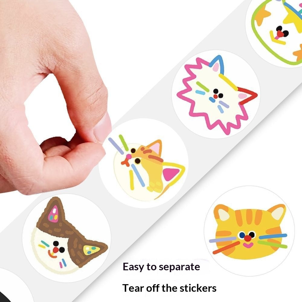 500 Stickers/Illustrated cat graffiti roll sticker, cute cartoon niche colorful cat decorative sticker