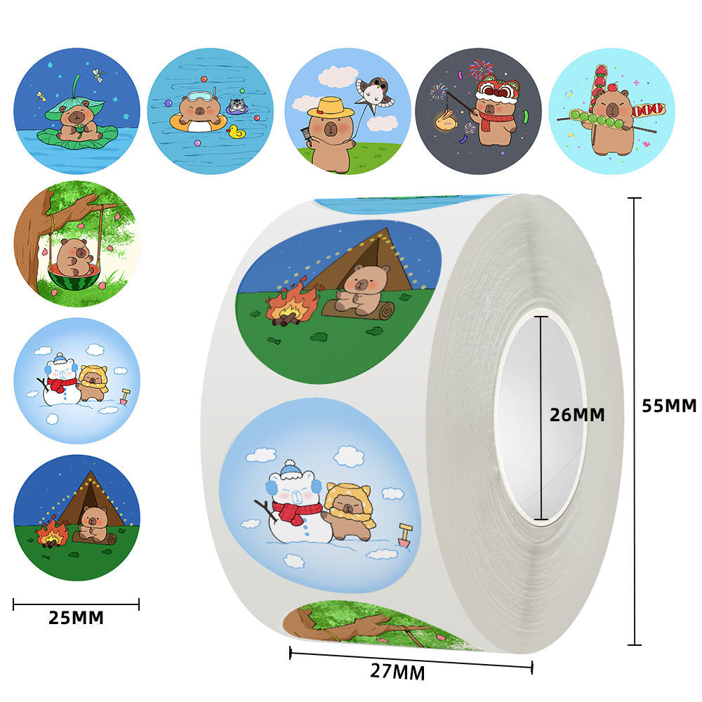 500 Stickers/Cartoon animal capybara sticker, anime decorative sealing sticker