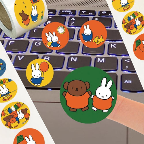 300 stickers/cute Miffy Q-version curly sticker, colorful cartoon animal rabbit, children's reward decorative sticker