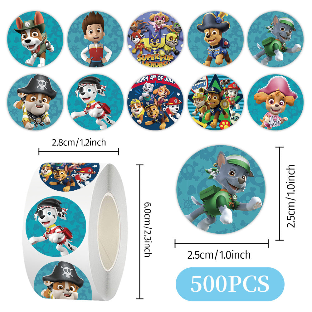 2000 Stickers/4 Roll PAW Patrol Roll-up Reward Stickers for Children, DIY Planner Tape, Stationery, Desktop Decorations