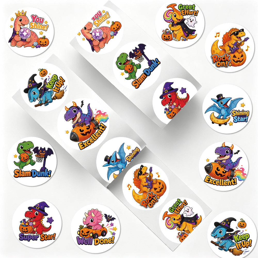 500 Stickers/roll Halloween dinosaur children's reward stickers DIY luggage decoration stickers