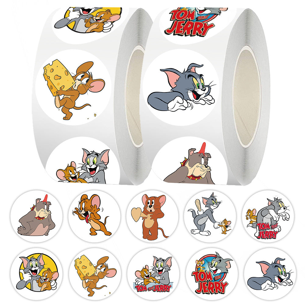 500 Stickers Mouse and Cat Roll Seal Stickers for Children's Stationery and Luggage Decorations