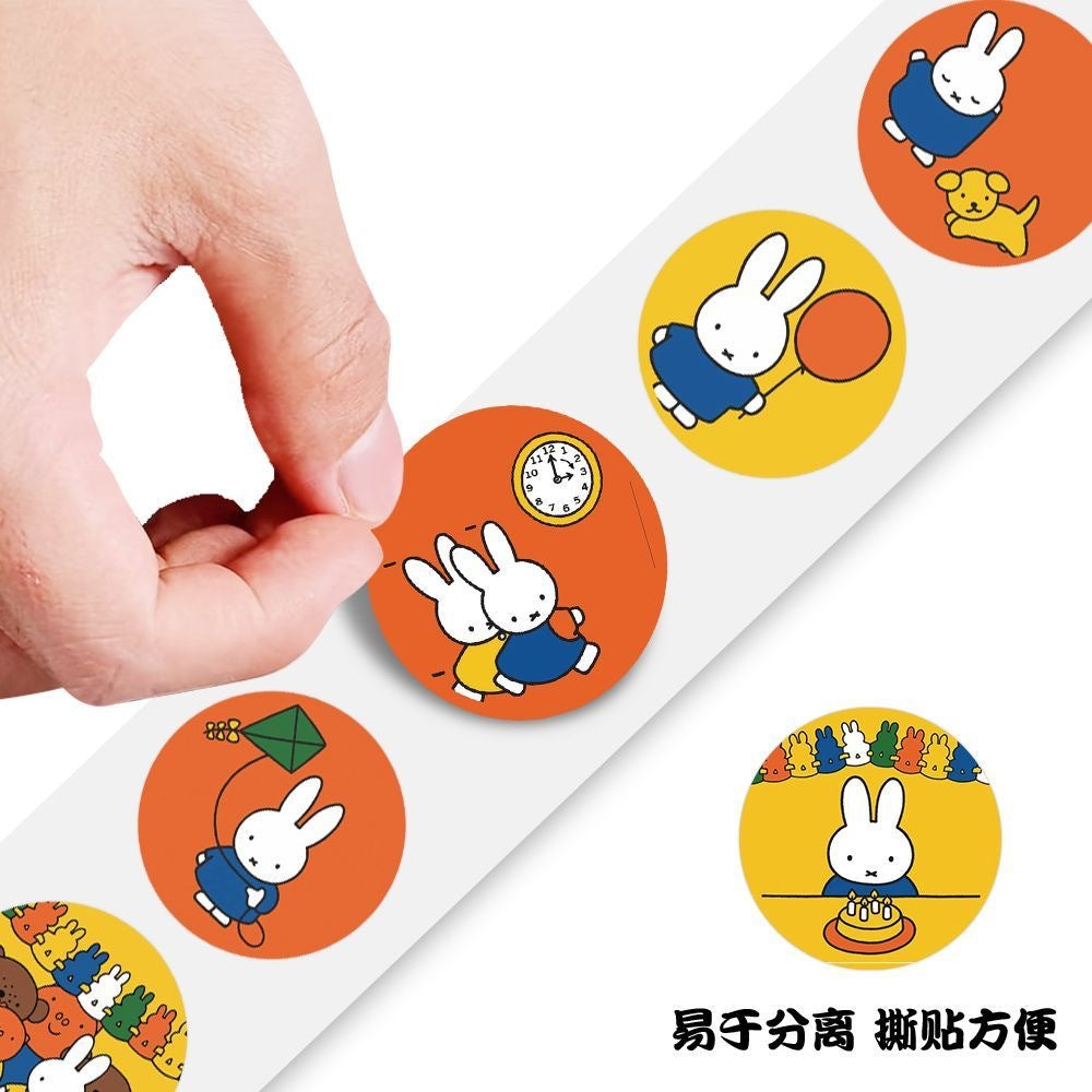 300 stickers/cute Miffy Q-version curly sticker, colorful cartoon animal rabbit, children's reward decorative sticker