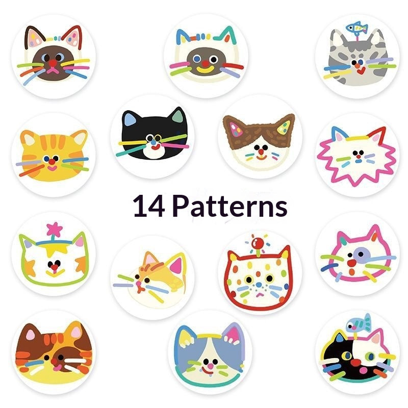 500 Stickers/Illustrated cat graffiti roll sticker, cute cartoon niche colorful cat decorative sticker