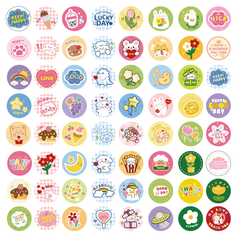 500 pieces/roll of cute cartoon stickers, round sealing stickers, suitable for children's gift packaging and decoration, as well as sealing purposes