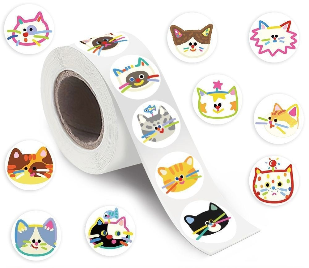 500 Stickers/Illustrated cat graffiti roll sticker, cute cartoon niche colorful cat decorative sticker