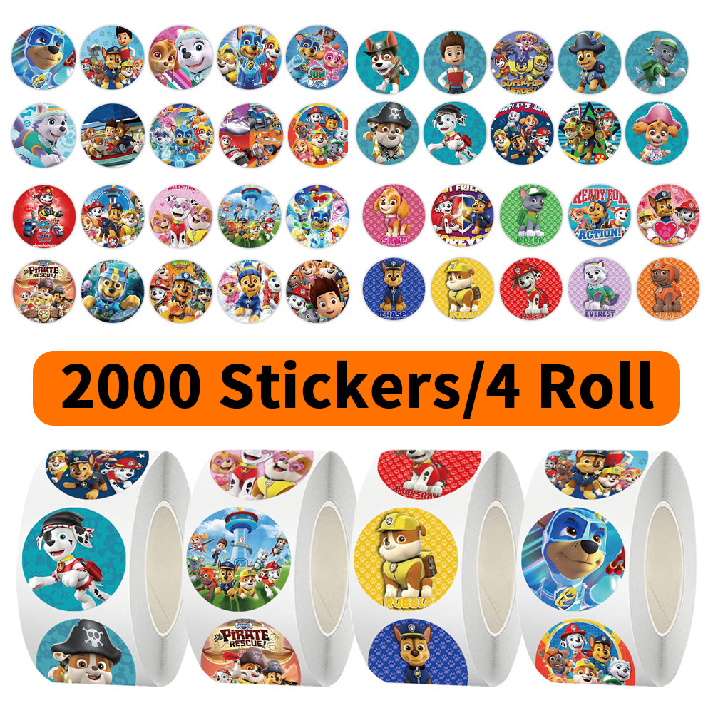 2000 Stickers/4 Roll PAW Patrol Roll-up Reward Stickers for Children, DIY Planner Tape, Stationery, Desktop Decorations
